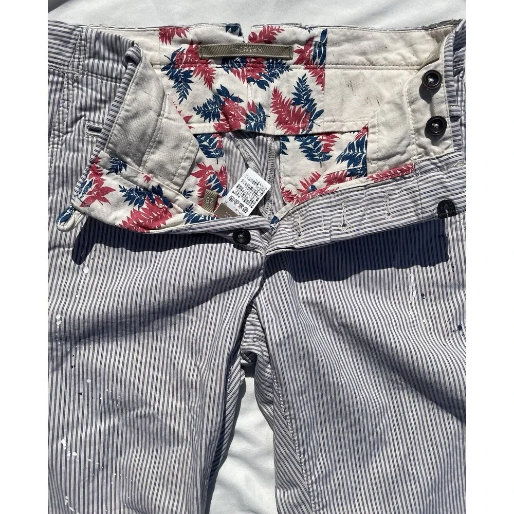 INCOTEX Seersucker Pants Men 28 Cotton Linen Paint Splatter Striped Slim Fit